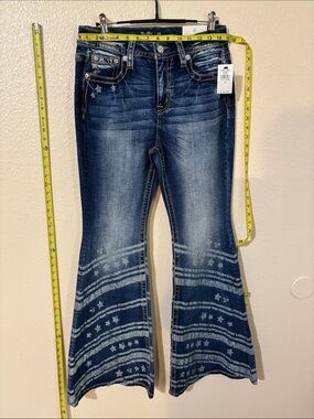 Dark Wash Star-Stripe Flare Jeans - Blue